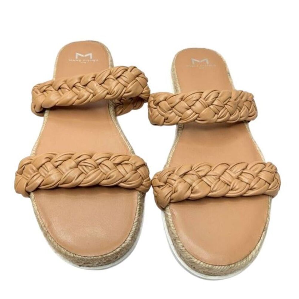 Marc Fisher Sandals Size 7.5 Tan Leather Jaimee Espadrille Double‎ Strap